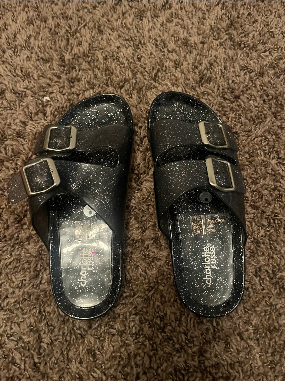Charlotte Russe Black Glitter Double-Buckle Kids Sandals
